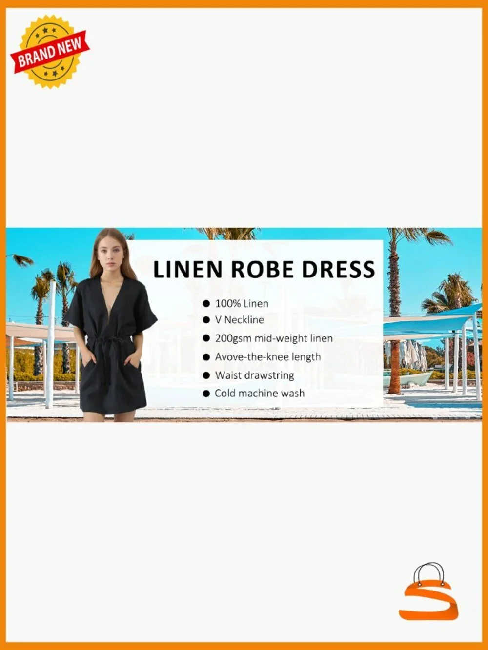 100% Linen Sleeveless V Neck Beach Cover Up Lounge Dress Robe